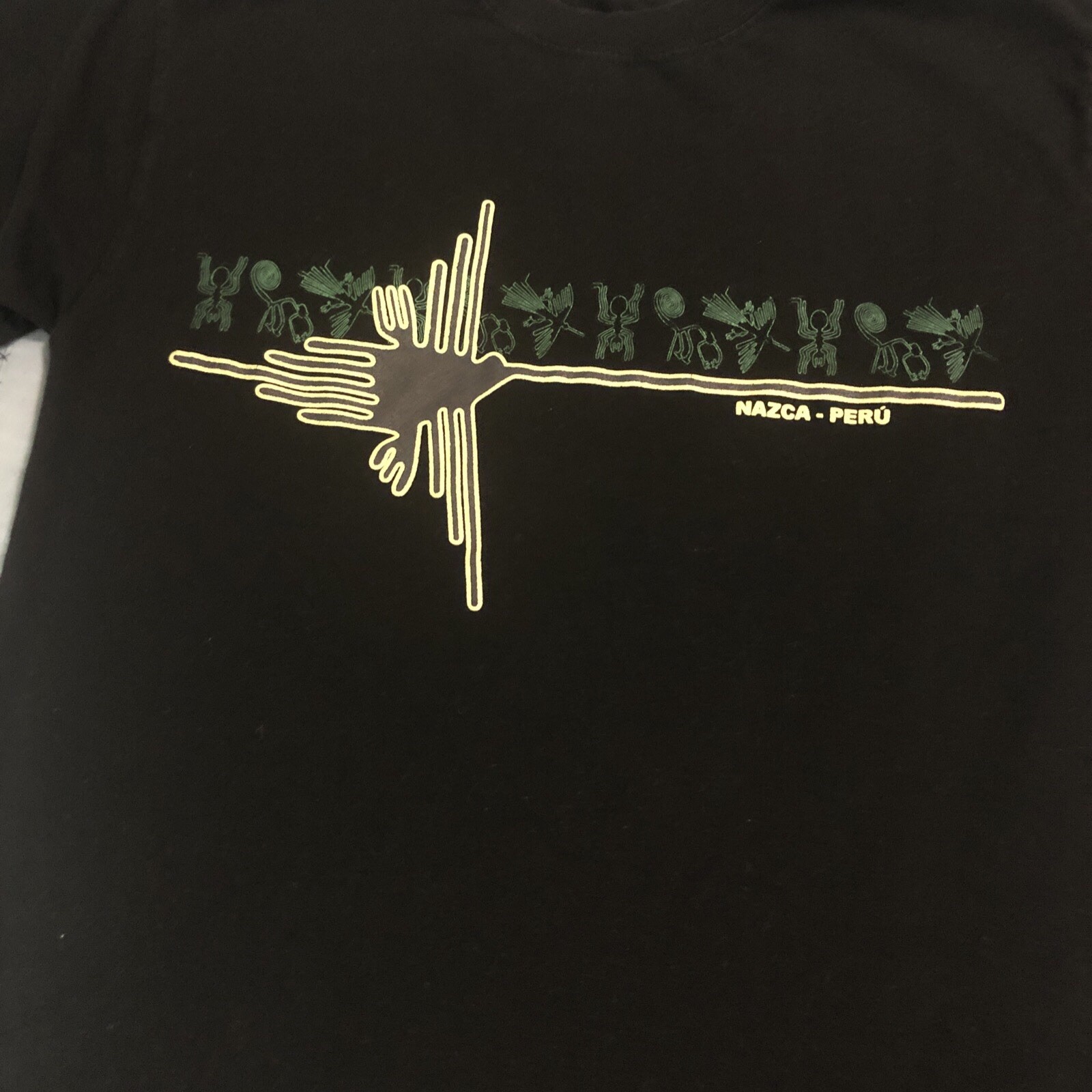 Nazca Peru Lines Graphic T-Shirt Black Hummingbird Geoglyph Souvenir Size M gallery