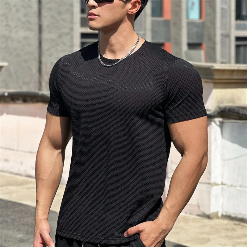 Quick-drying Slim Fit Men Sport T-shirt Summer Running Round Neck fitness Traini gallery
