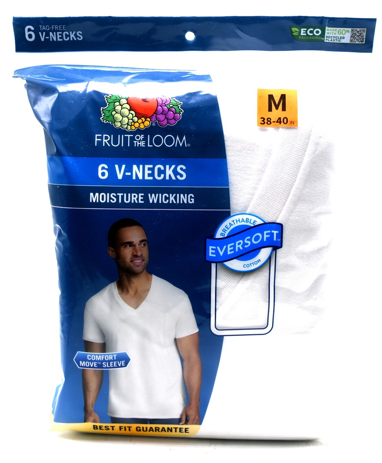 6 White Medium M 38-40 Inch V-Neck T-Shirts Fruit Of The Loom M 97-102 CM gallery
