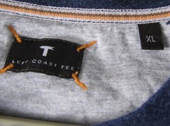 Left Coast Tee Men’s XL Blue & Grey Striped Cotton Short Sleeve Crew Neck