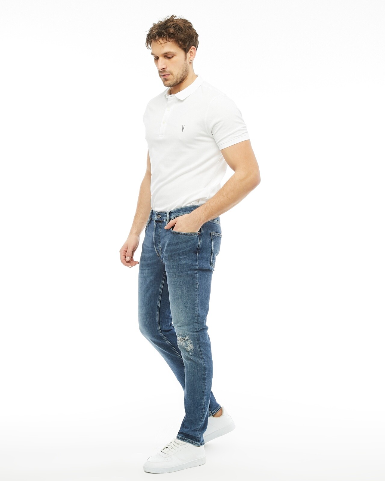 All Saints Mens Rex Slim Fit Jeans Dirty Indigo Destroyed Stretch Denim gallery