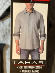 TAHARI MEN’S BRUSHED HERRINGBONE BUTTON DOWN SHIRT (BLUE GREY CUFF MEDIUM) NWT