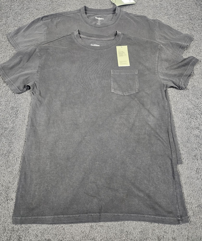Men’s Crew Neck T Shirt 2 PK Medium Black Charcoal Pocket Relaxed Fit Goodfellow
