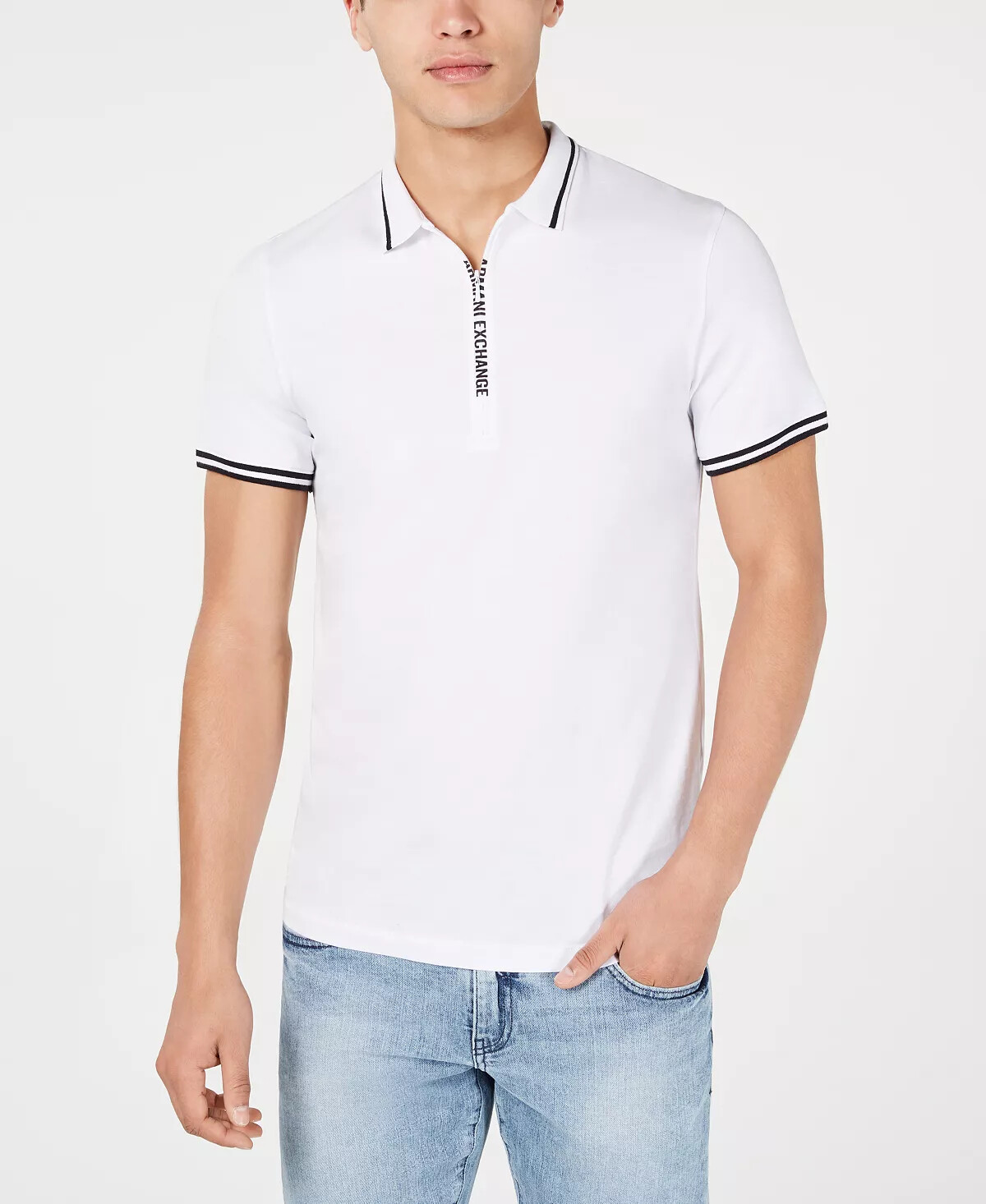 Armani Exchange Cotton Quarter-Zip A|X Logo Short-Sleeve Men Polo Tee Shirt New gallery