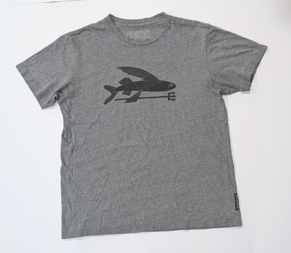 Patagonia Flying Fish Organic Grey Short Sleeve T-Shirt Men's Slim Fit Large gallery