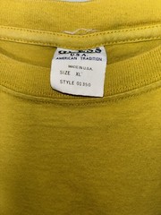 Vintage 90s Thrashed Guess Jeans Men’s XL Triangle Logo T-Shirt Mustard Yellow