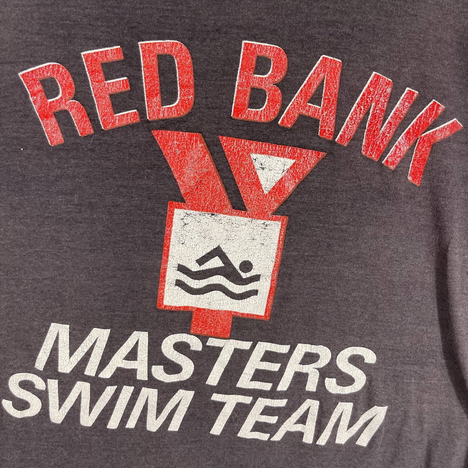 Vintage 80's Red Bank YMCA Swim Team T Shirt Adult Medium Black Polycotton NJ gallery