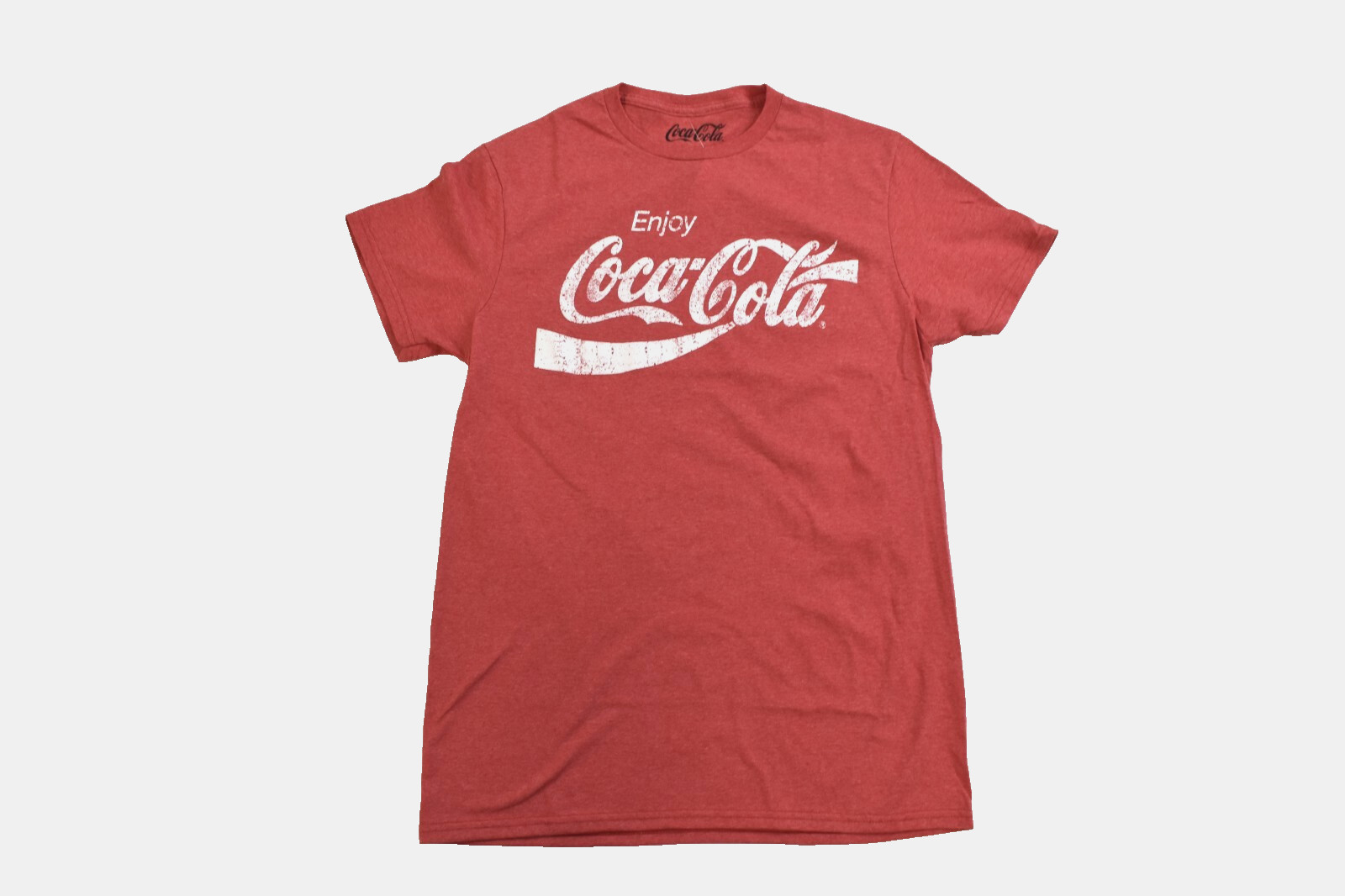 Coca-Cola Mens Enjoy Coca-Cola Distressed Print Heather Red Coke Shirt New M-3XL gallery