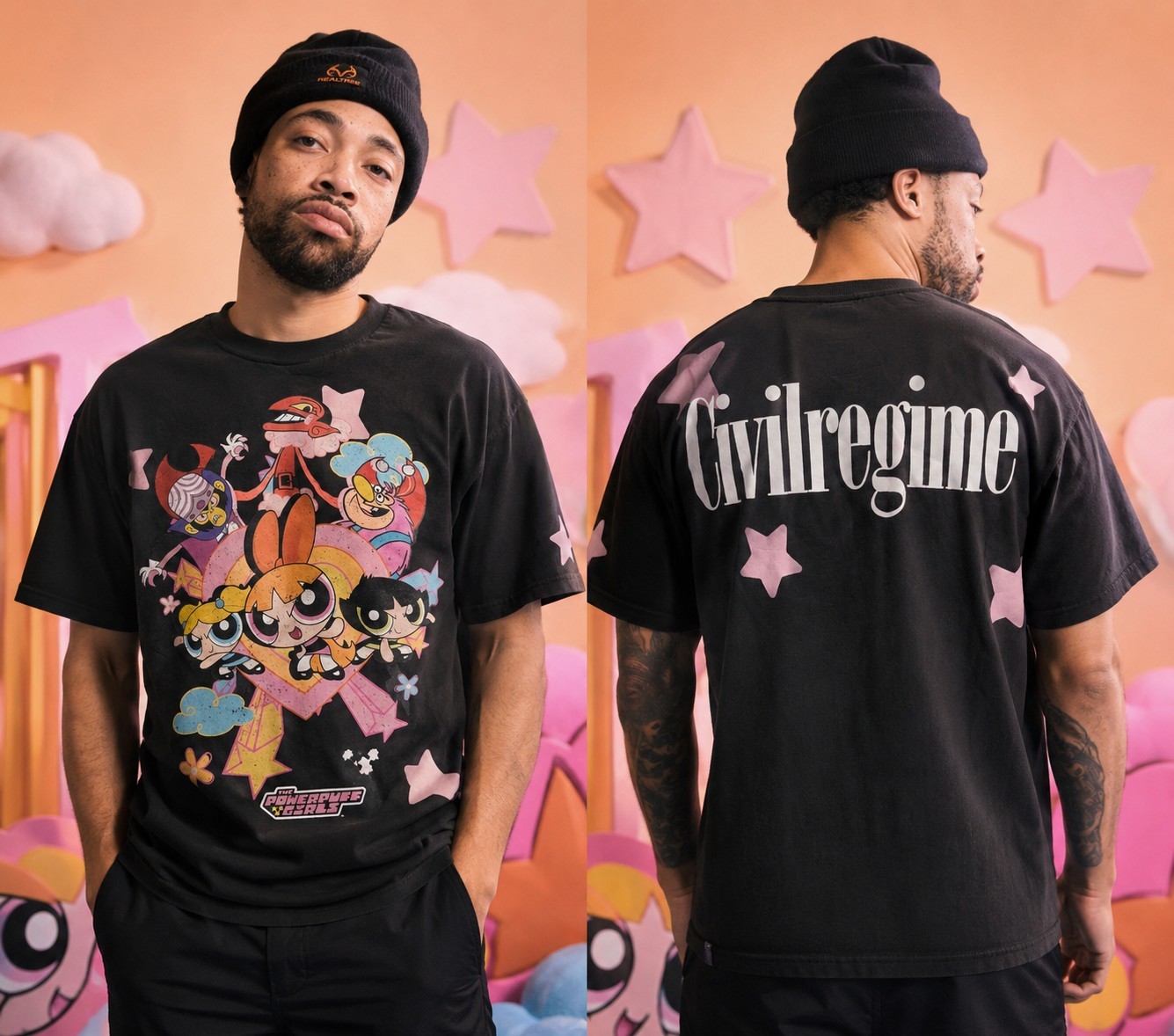 Civil Regime Powerpuff Girls Graphic Print Front & Back Black Crewneck Tee gallery