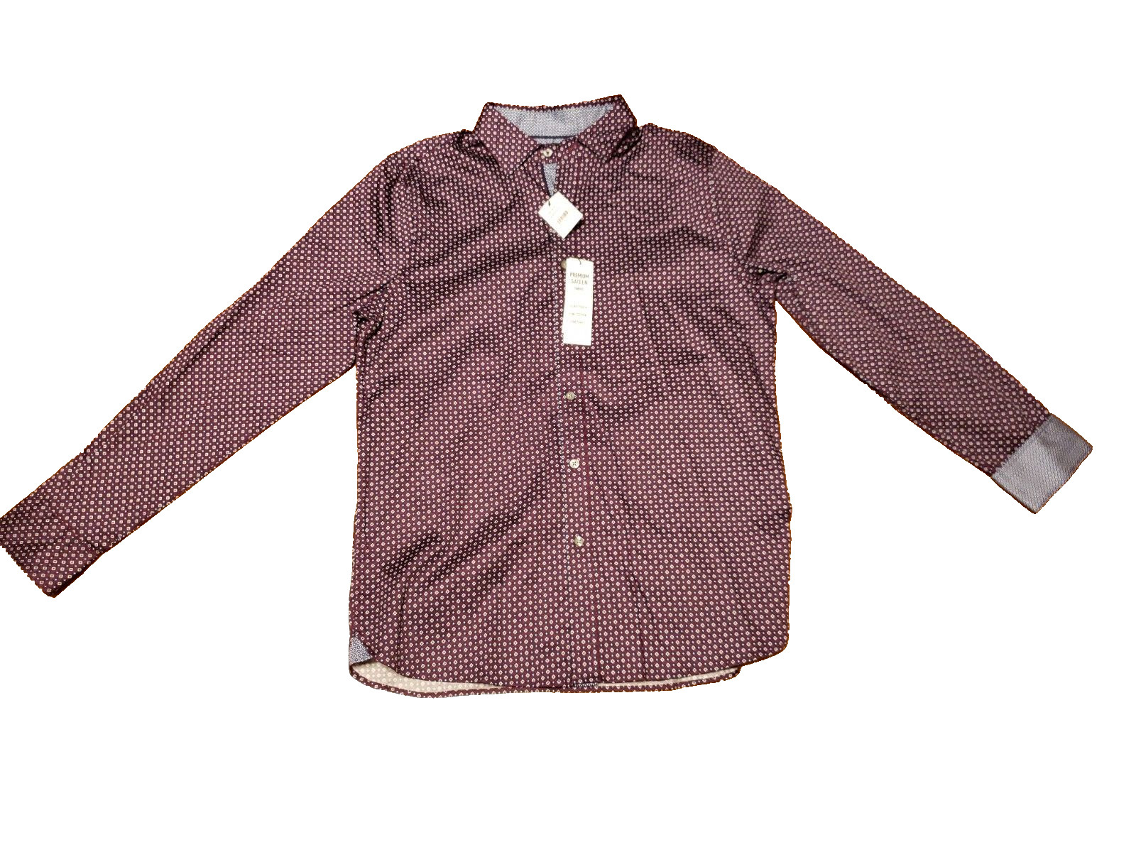 Tahari Men’s M stretch long sleeve shirt purple button up square print NWT