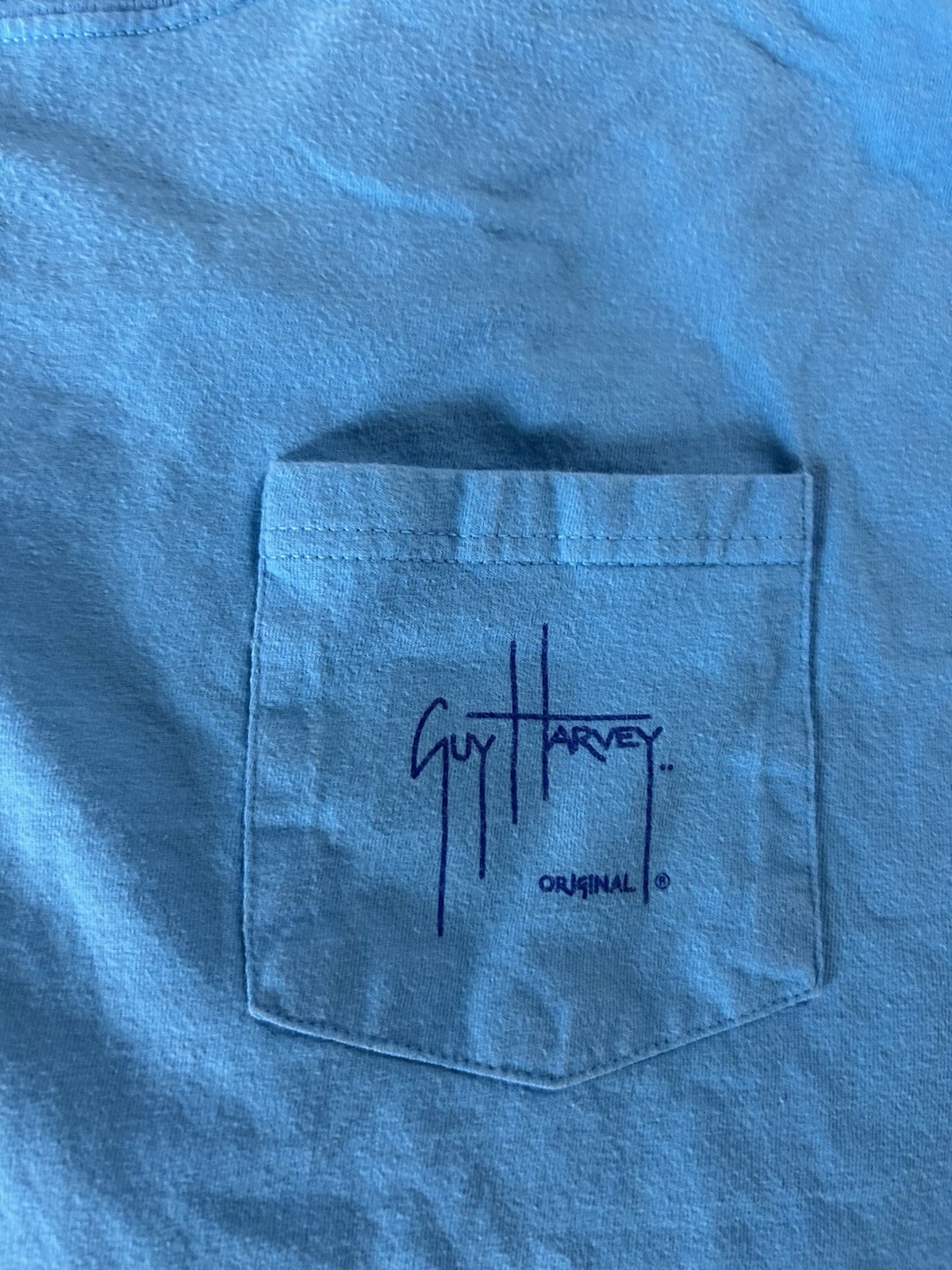 Guy Harvey Bluewater Graphic Marlin Fish Pocket T-Shirt Blue Cotton XL gallery