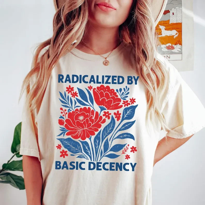 Comfort Colors Feminist Shirt: Radicalized by Basic Decency, Floral Graphic Tee gallery