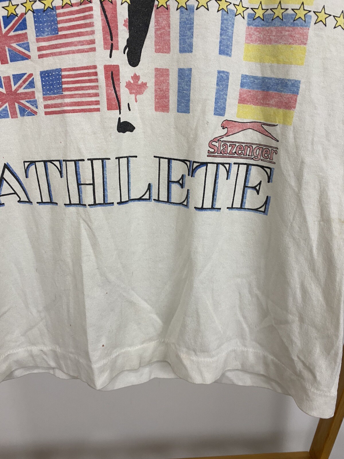 VTG 80s Slazenger American Athlete Runner Marathon Burn Out Paper Thin T-Shirt M gallery