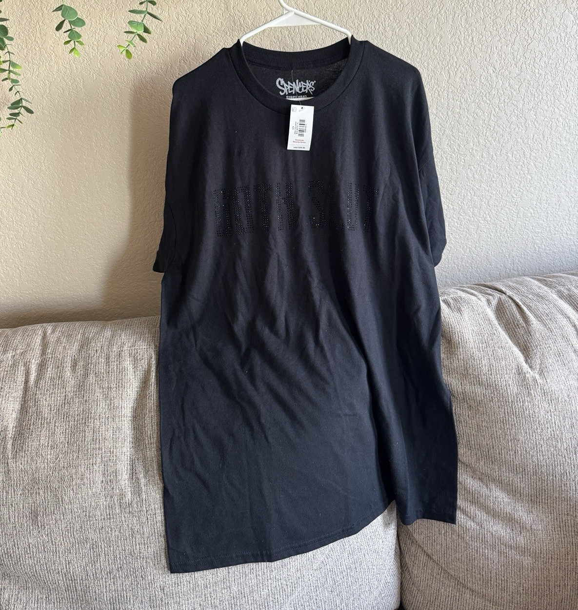 Spencer's Unisex XL “Goth Sl*t” Black Solid Crew Neck Short Sleeve T-Shirt NWT gallery