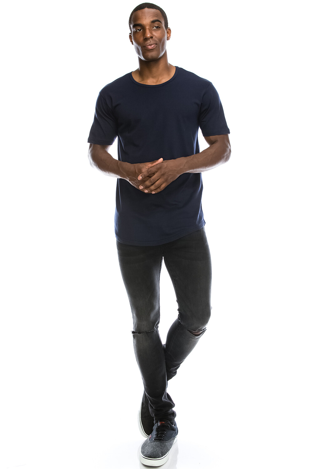 Mens BASIC HIPSTER T Shirts Casual Extended Longline Hip Hop Scallop Hemline Tee gallery