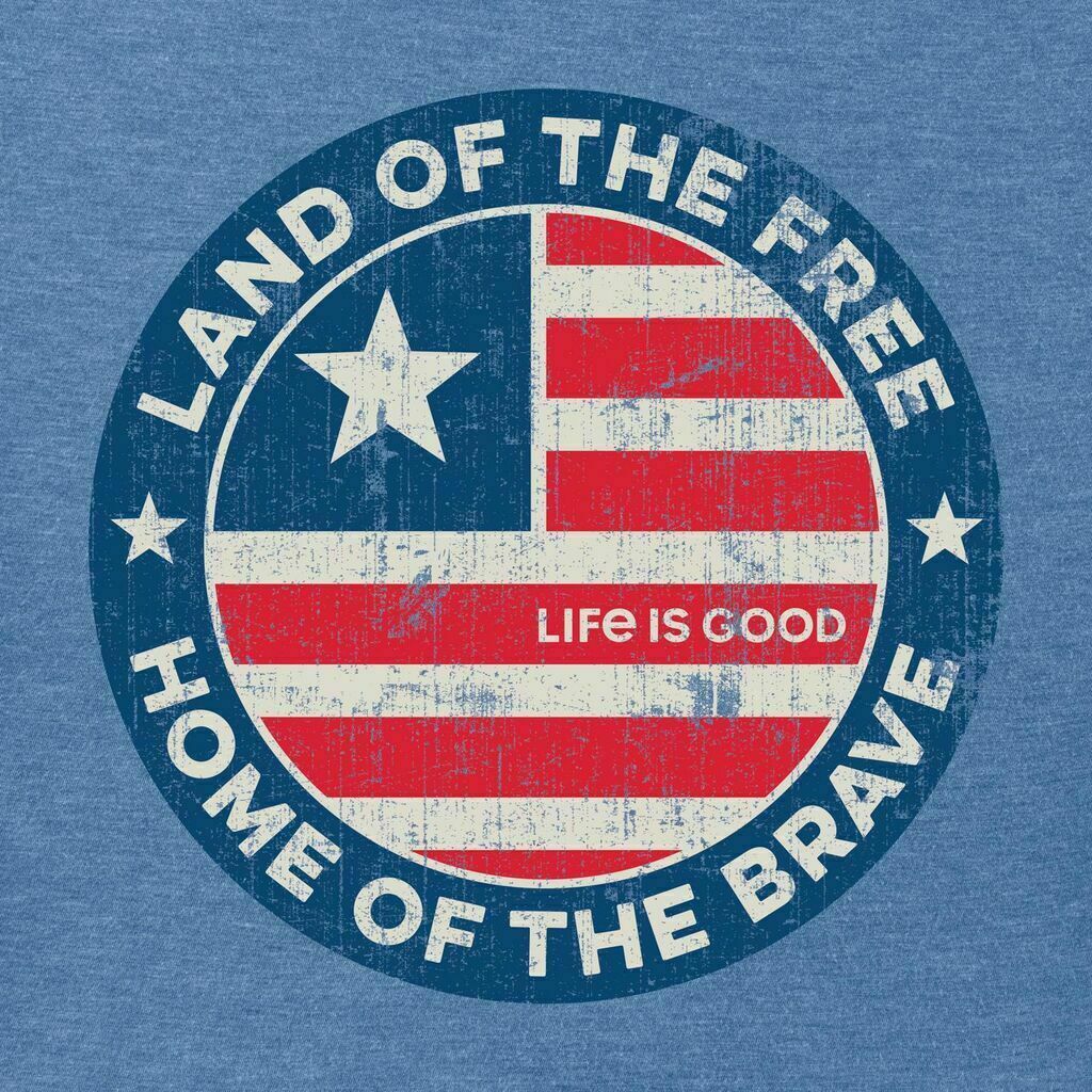Men’s Life Is Good Land Of The Free Home Of The Brave Hthr Blue SS Crusher Tee