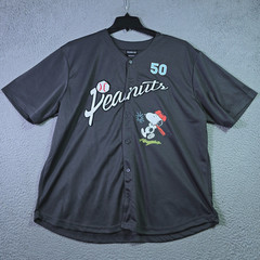 Peanuts® Snoopy Baseball Jersey shirt Mens XL Black Charlie Brown Button Up NWT