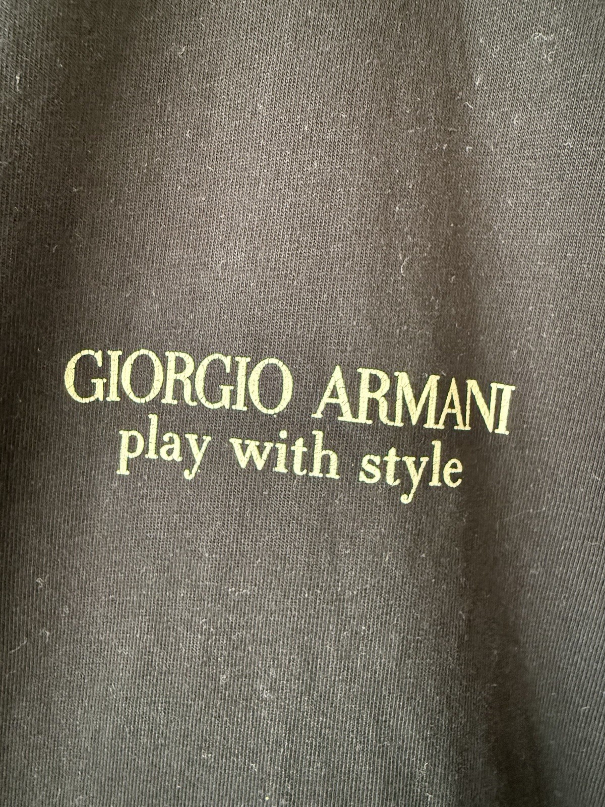 VINTAGE 90s Giorgio Armani Homme Play With Style Parfums Black Cotton T-Shirt gallery