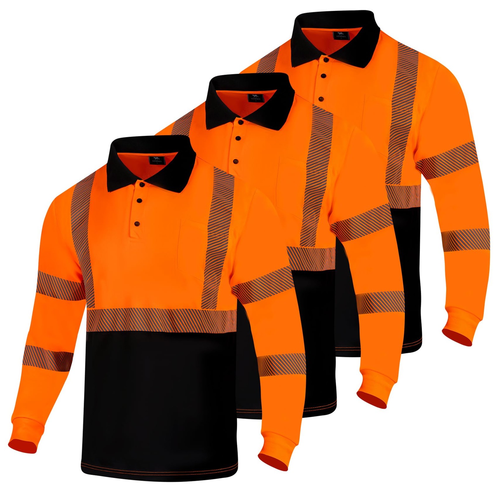 3 Pack Hi Vis Safety Reflective Long Sleeve Polo Shirts for Men ANSI Class 3 ... gallery
