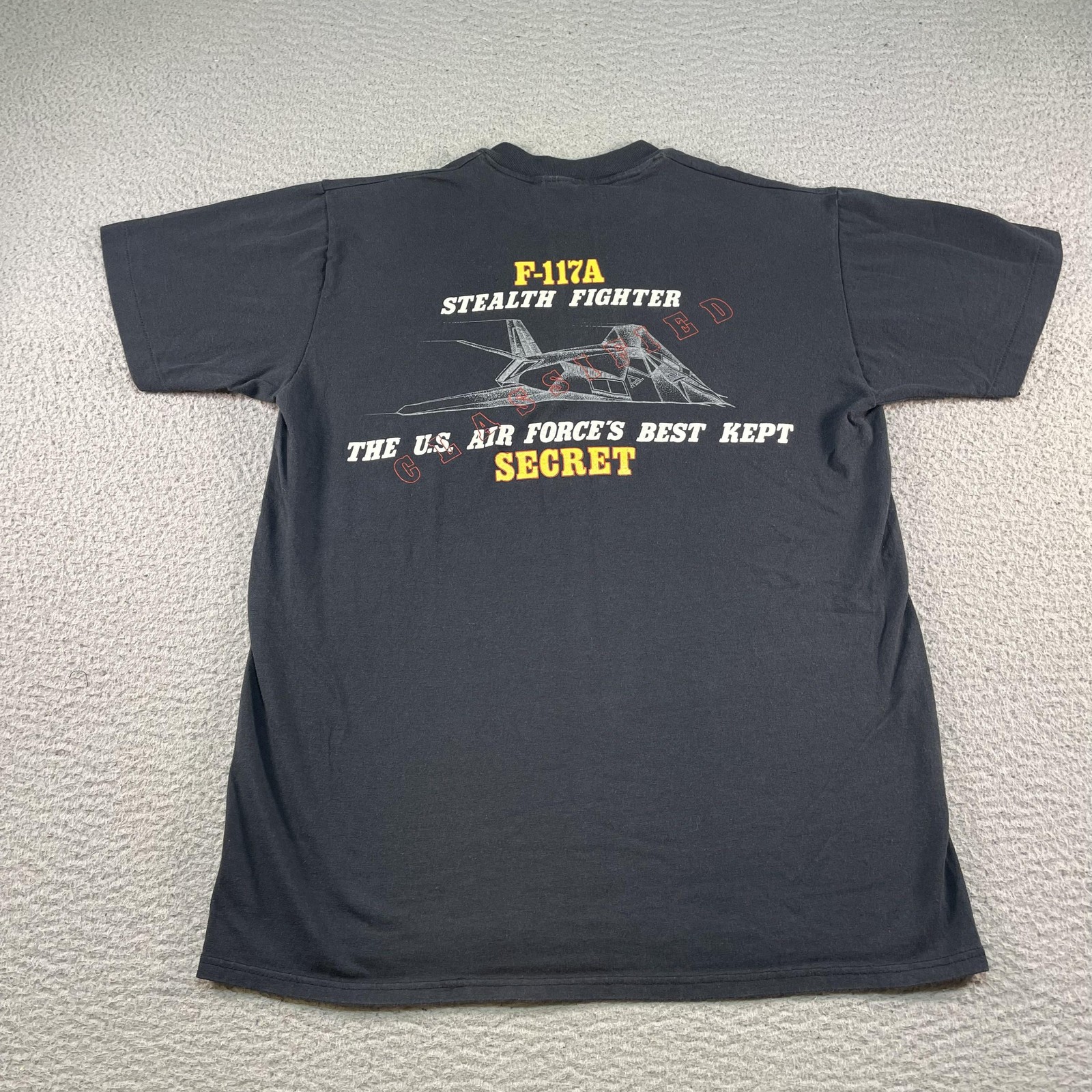 Vintage F-117A Stealth Fighter Shirt Mens Medium Black USAF Team Stealth Stedman