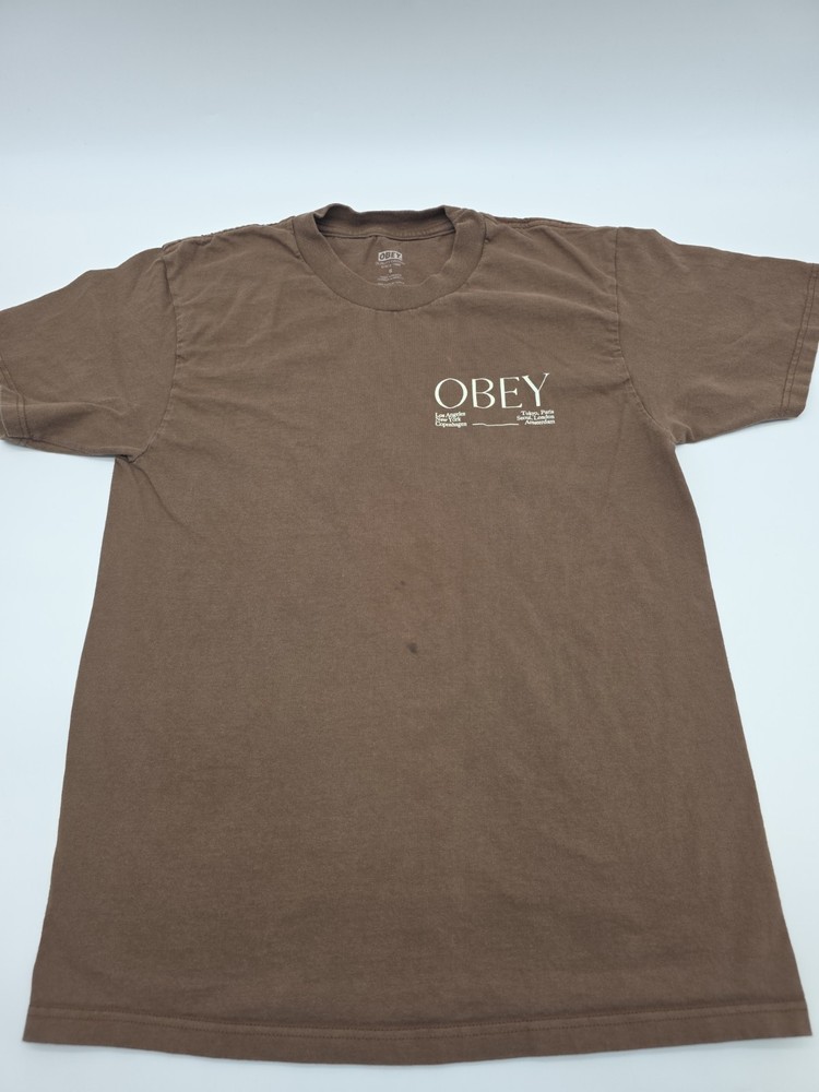 Obey T-Shirt Men Small Brown Graphic Cotton Tee.#46811
