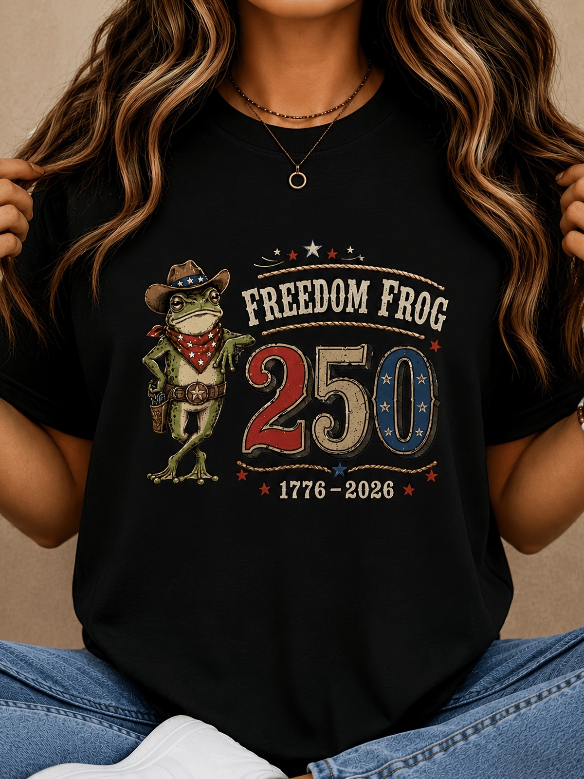 Women’S Freedom Frog Graphic T-Shirt, Patriotic 250 Years Print Tee