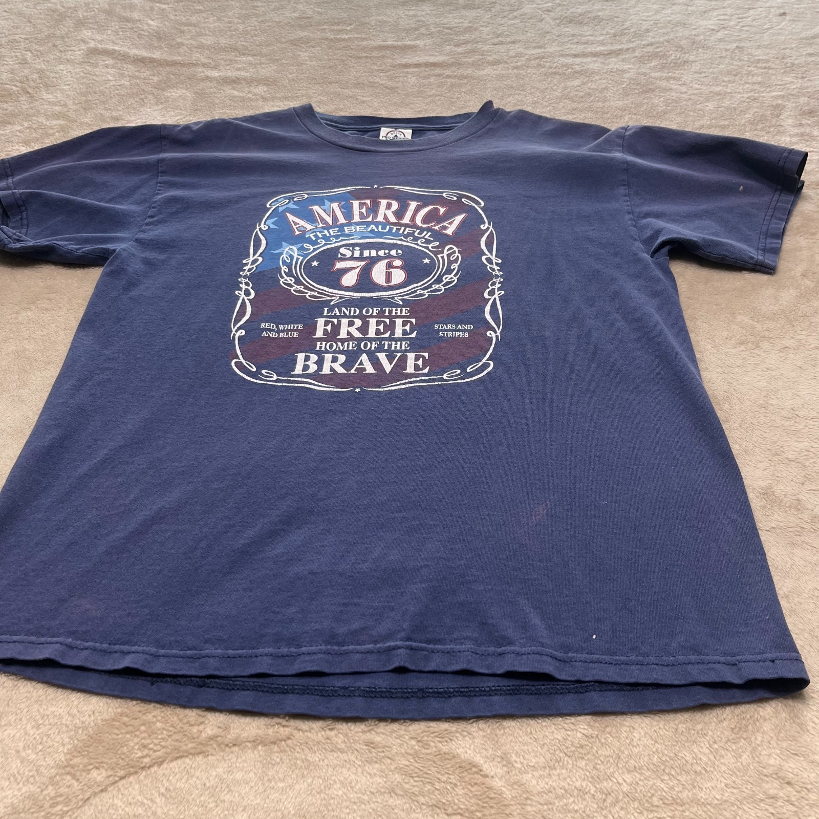 Delta Pro Weight Men's Medium Short Sleeve -Blue America Free & Brave T-Shirt gallery