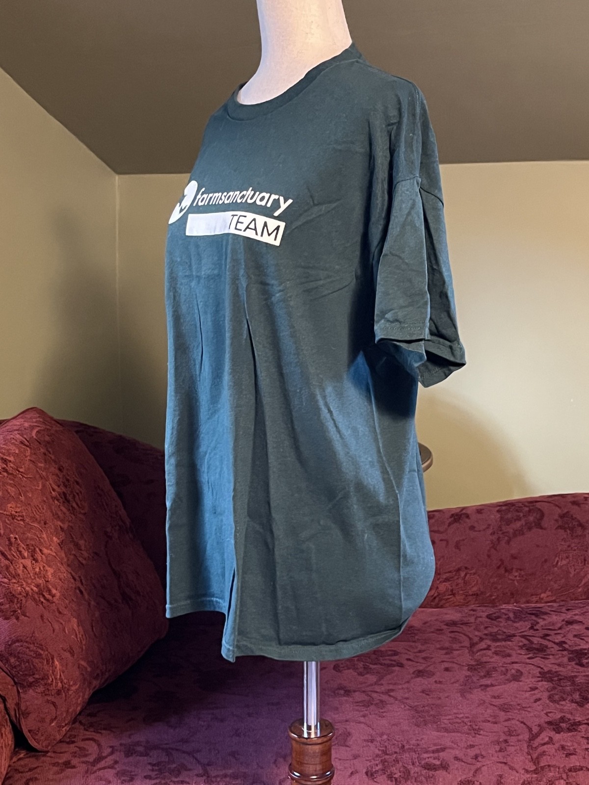 "Farm Sanctuary Team" Hanes Unisex Ecosmart T Shirt Large Green & White gallery