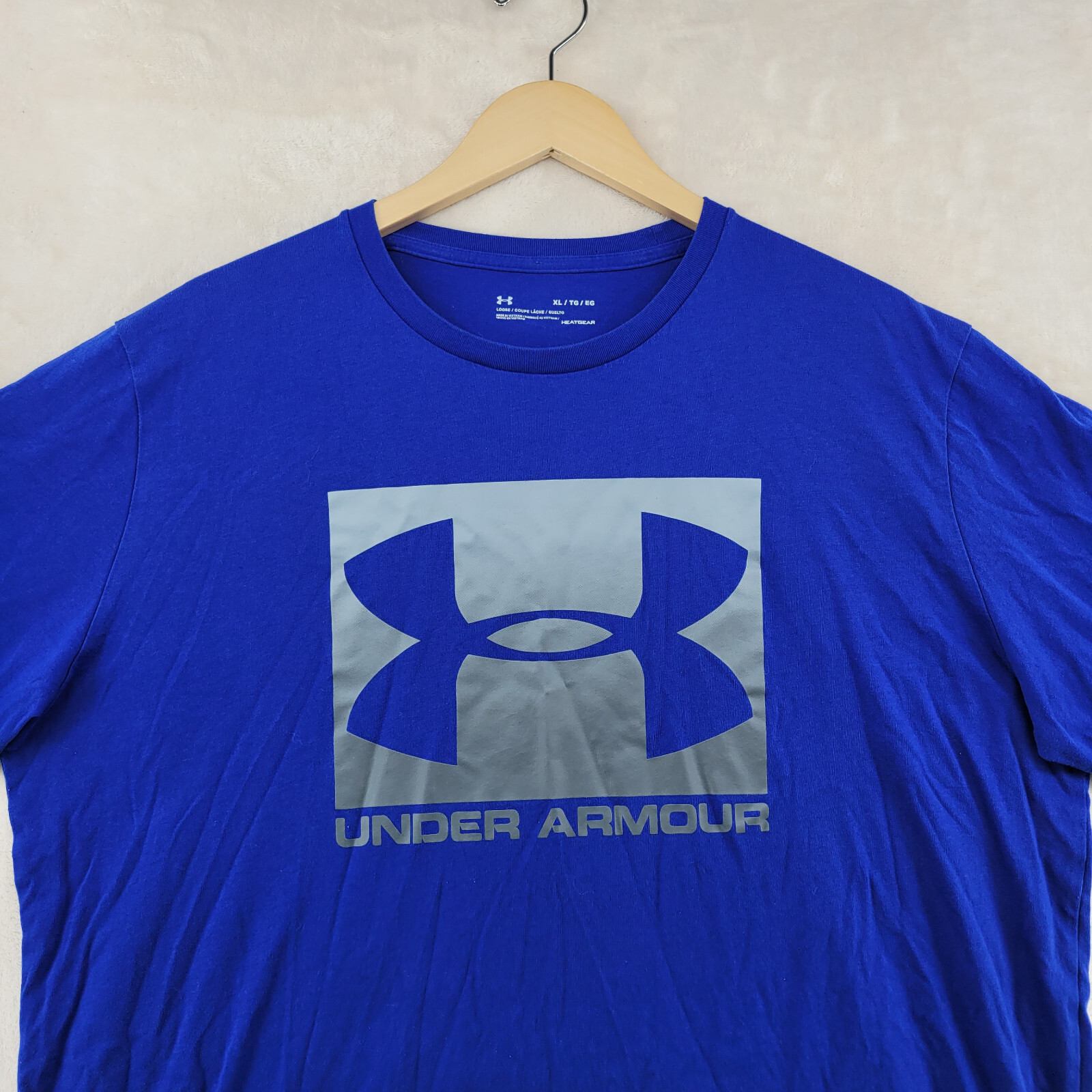 Under Armour Heatgear Loose Fit Men's Size XL Solid Blue Logo Crew-Neck T-Shirt gallery