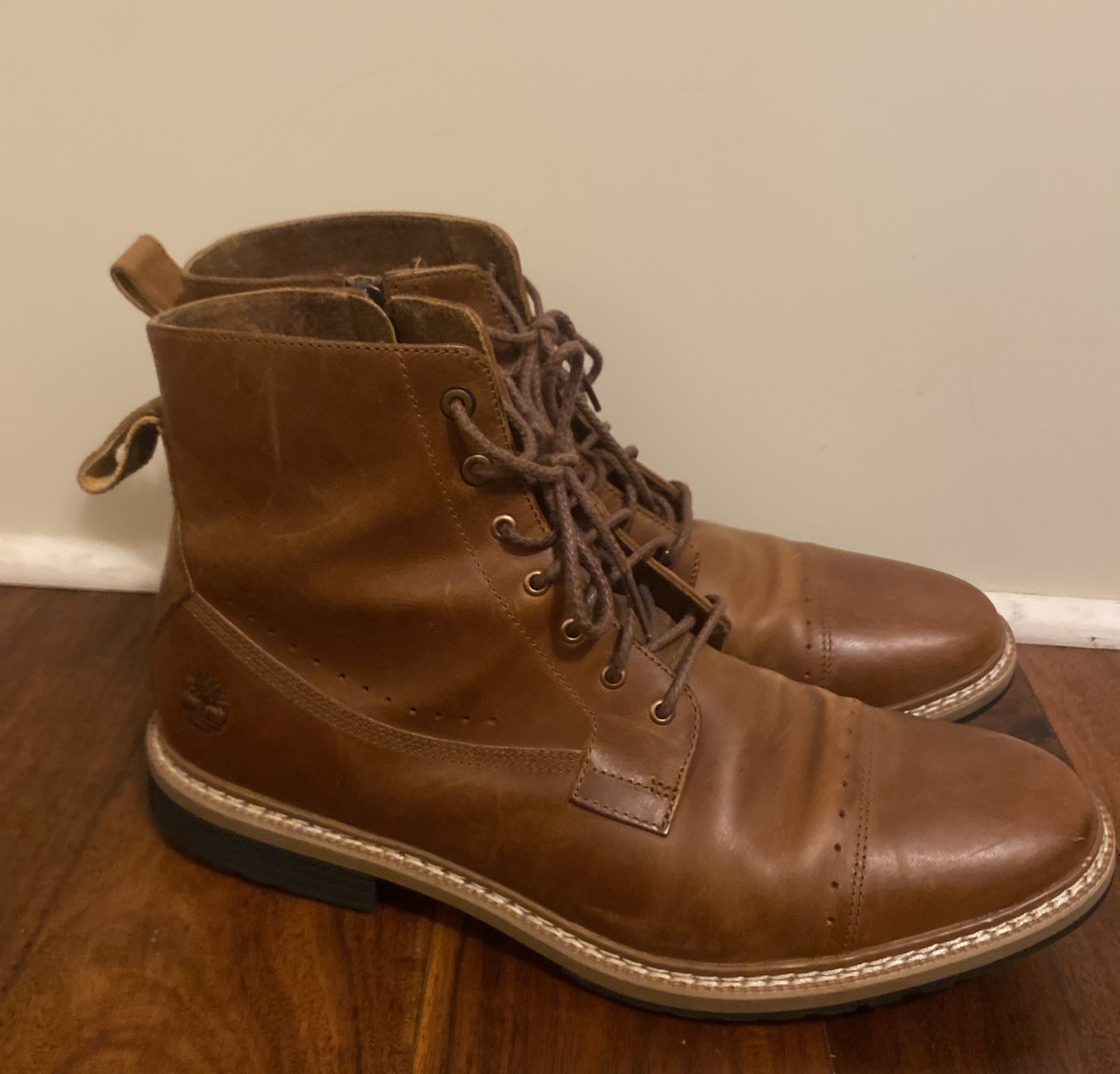 Timberland Men Size 10.5 A12U8 Brown Leather Brogue Cap Toe Lace up Ankle Boot