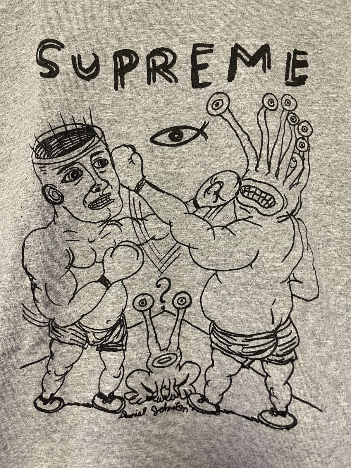 DANIEL JOHNSTON for SUPREME Eternal Fight Tee LARGE 2012 Gray Shirt SS12 RARE gallery