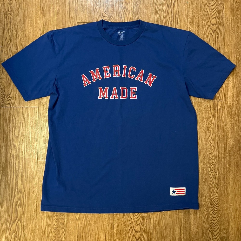 American Giant Shirt Mens XXL Blue American Made Flag Graphic Made in USA Tee
