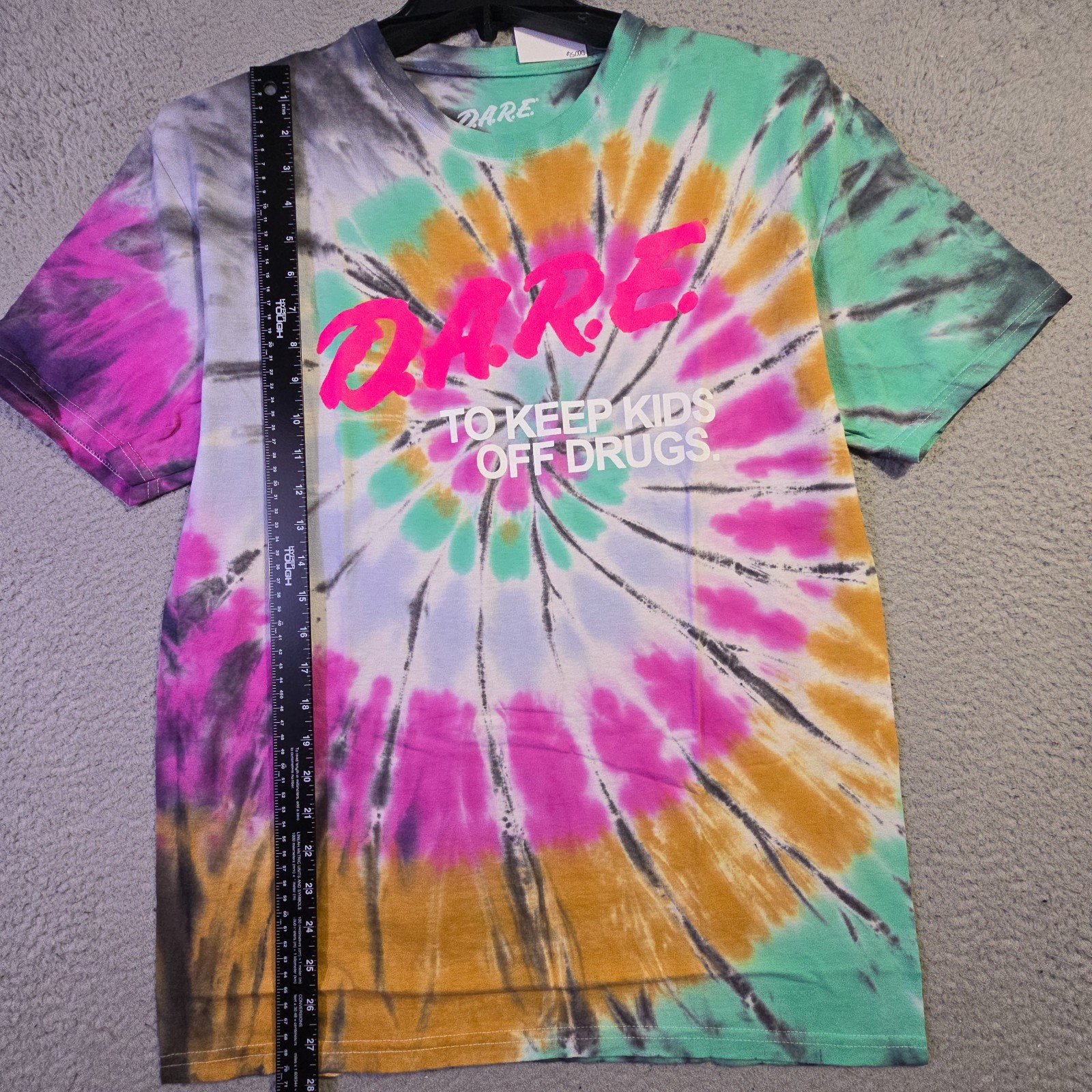 DARE T Shirt Mens Large Tie Dye Black Faded Keep Kids Off Drugs Casual Retro NWT gallery