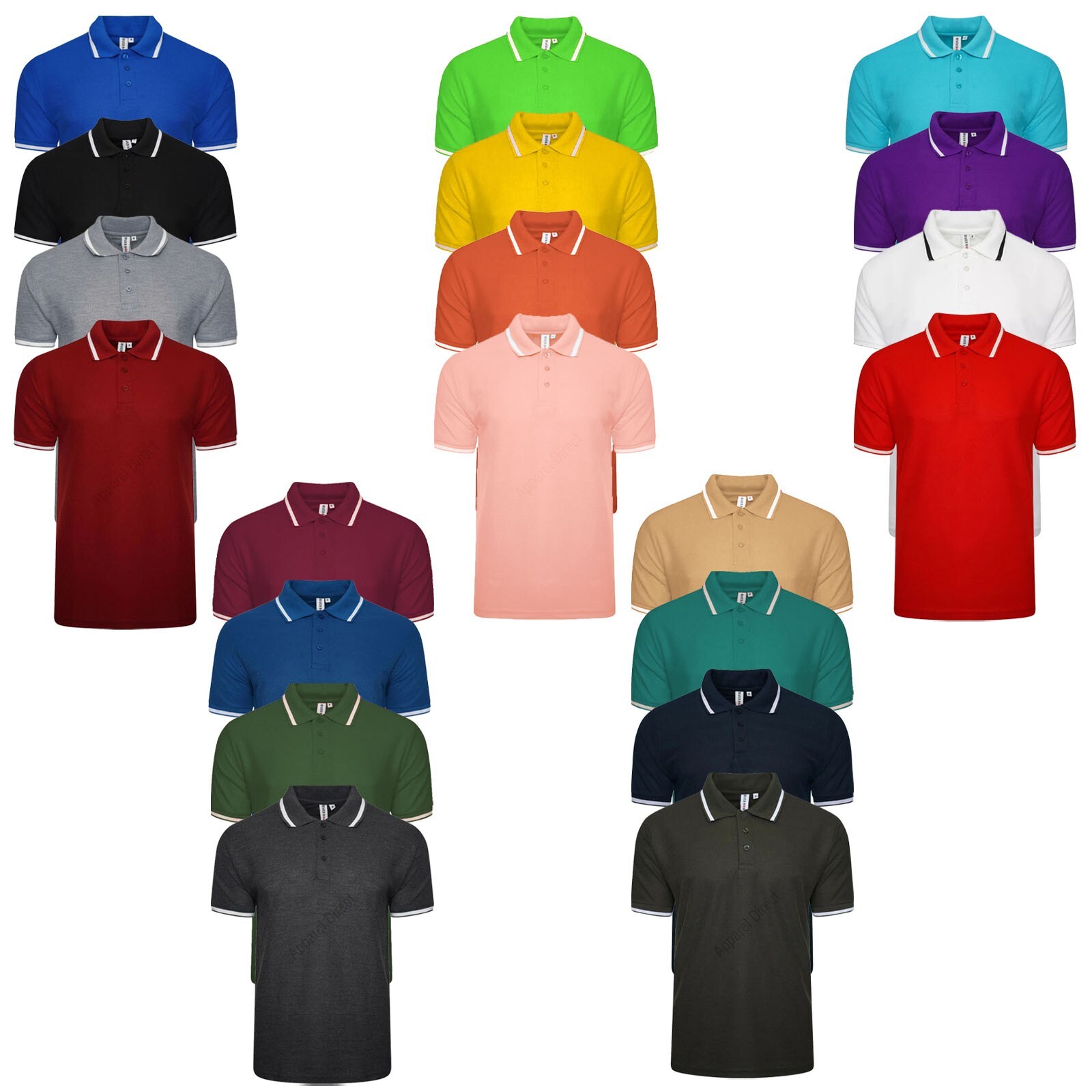 4 Pack Mens Polo Shirt Short Sleeve Tipping Plain Pique Top Casual TShirt Tee gallery