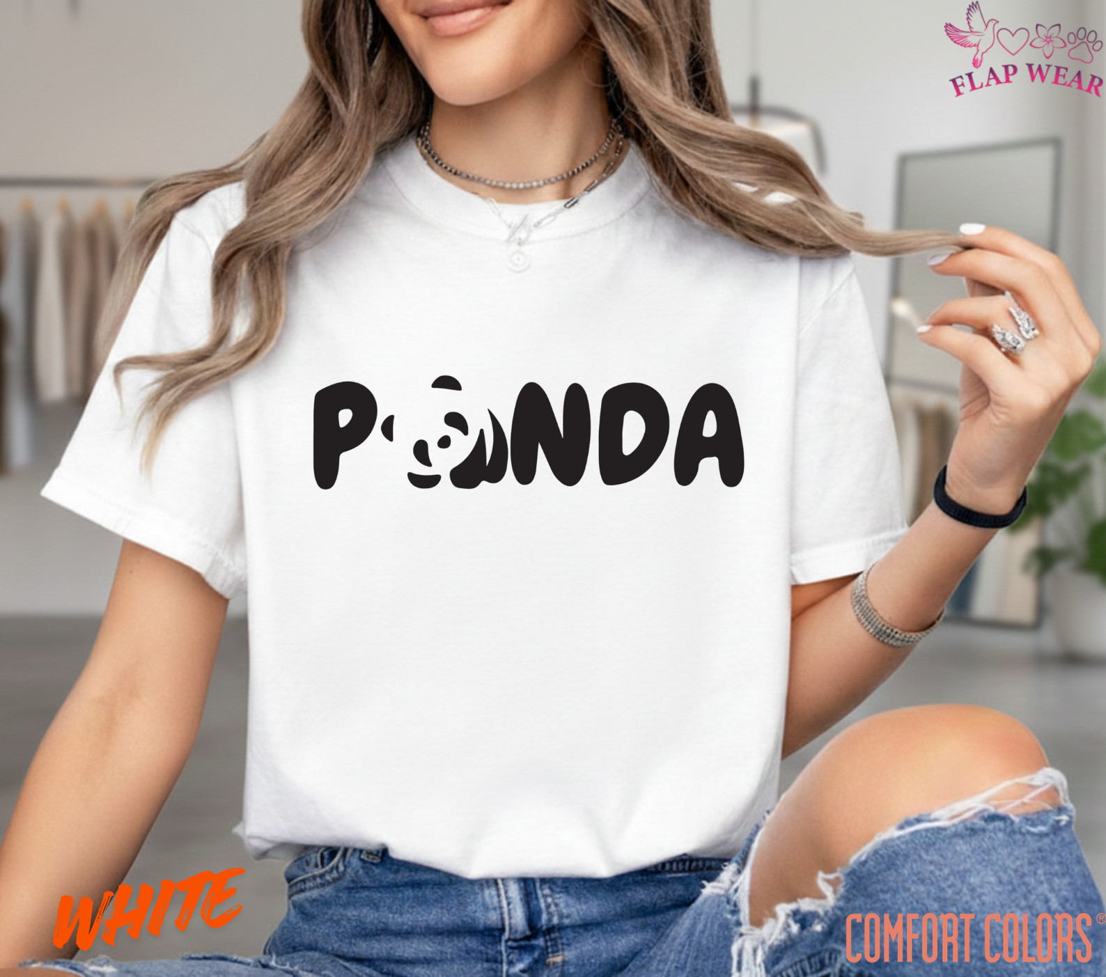 Unisex Panda Graphic T-Shirt - Cute Typographic Panda Shirt - Black Logo Tee for gallery