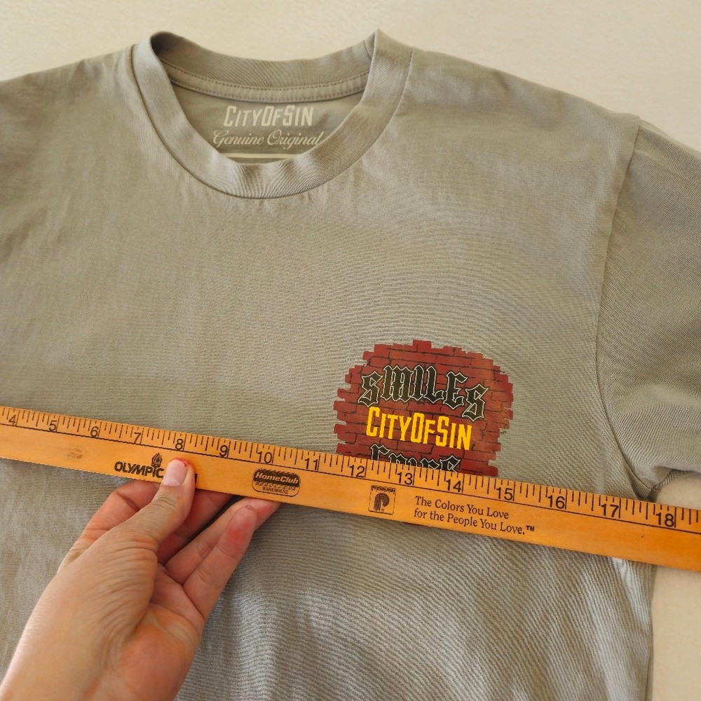 City Of Sin Gray Graphic Tee with Cartoon Design Size S gallery