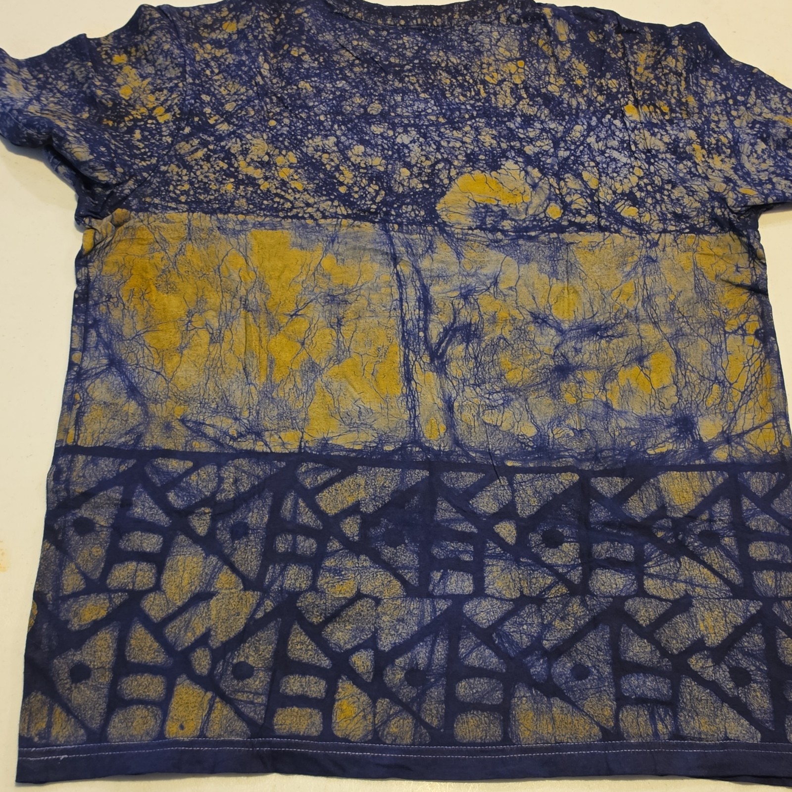Men's S Blue Yellow Tie-Dye Colorful Cotton Knit Crew Neck Short Sleeve Tee gallery