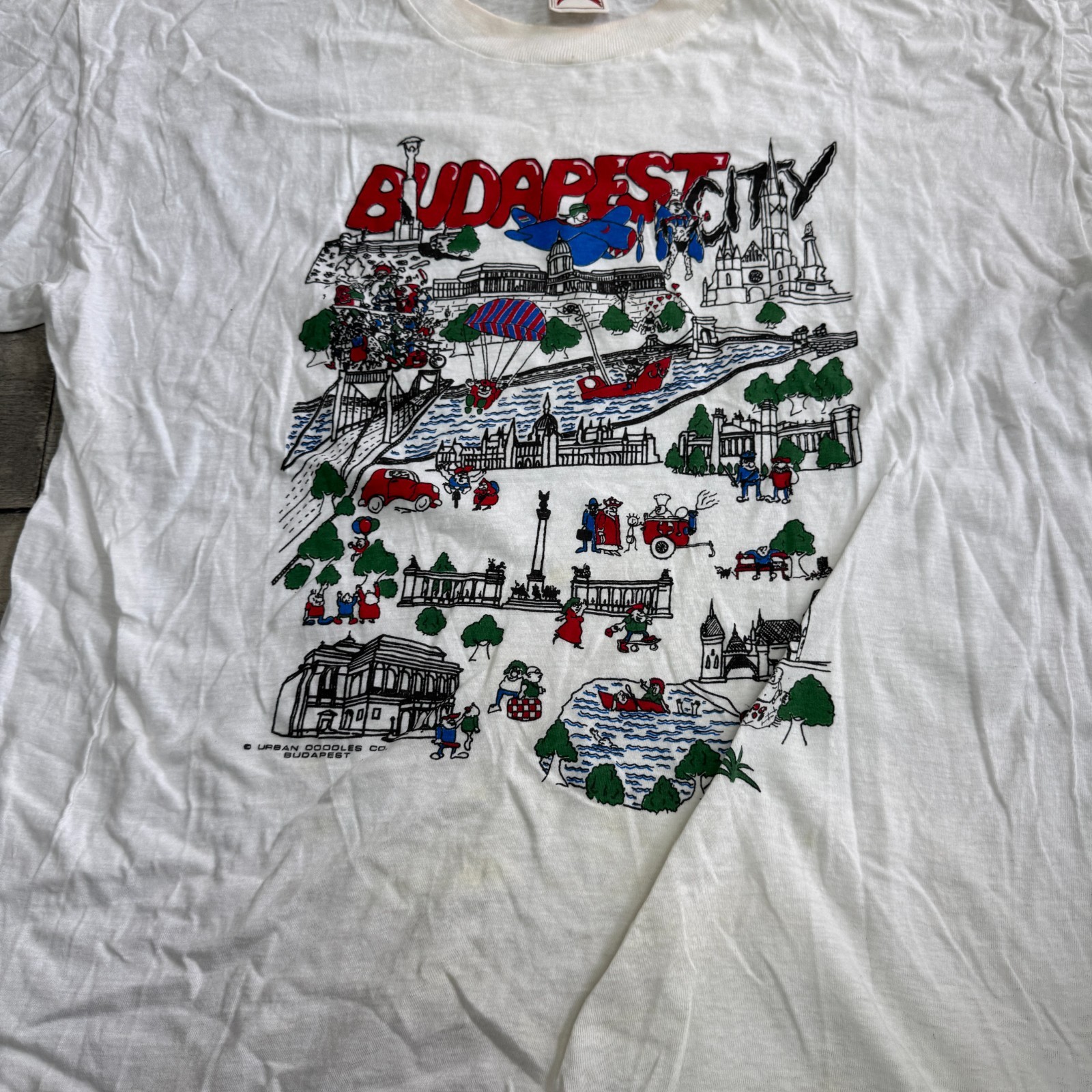 Vintage White Single Stitch T-Shirt Budapest 90s Retro Print Mens 2XL gallery