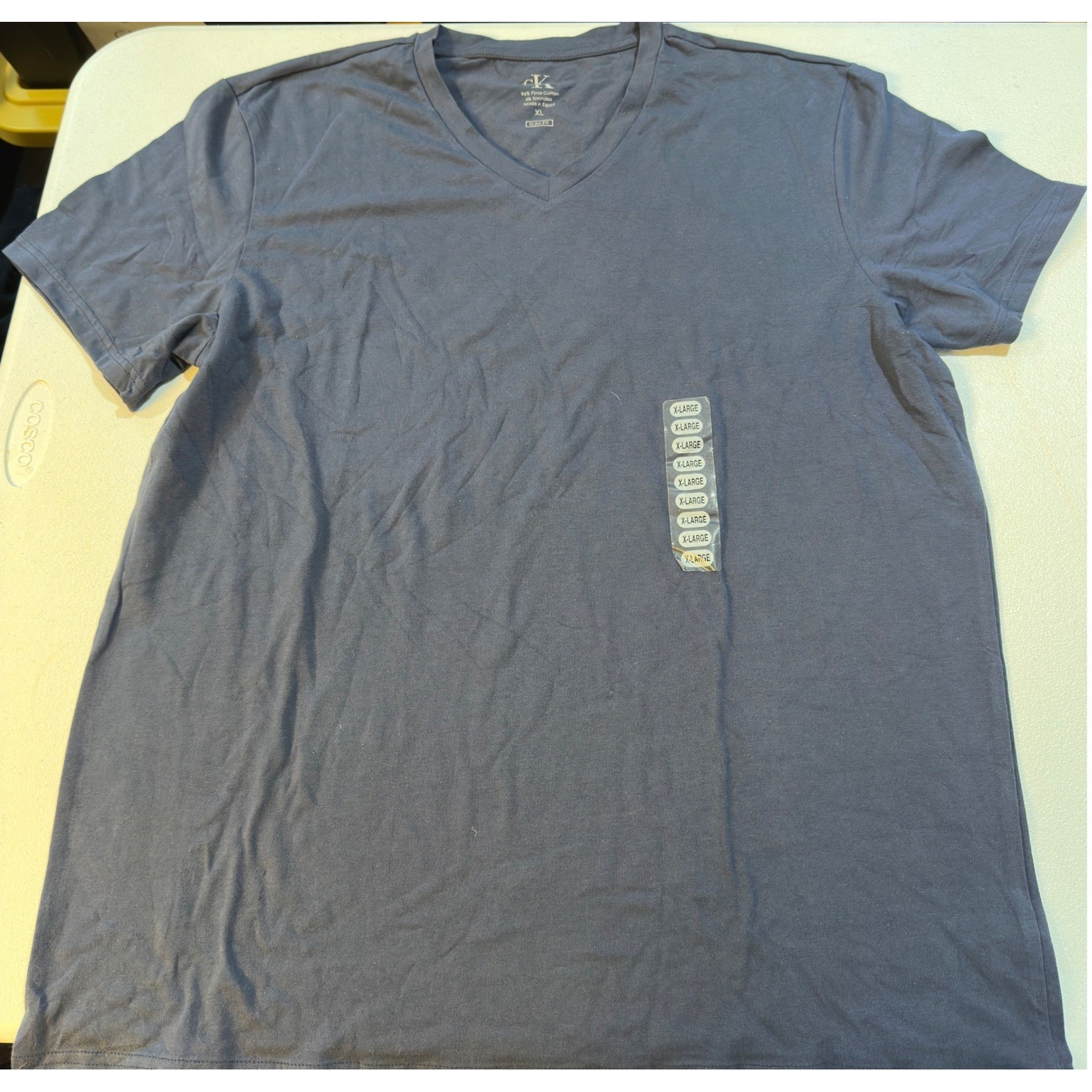 Calvin Klein V-Neck T-Shirt Navy Blue Pima Cotton Spandex Slim Fit XL gallery