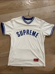 Supreme Velour Arched Embroidered Logo V Neck Baseball Top Size L, nice!!
