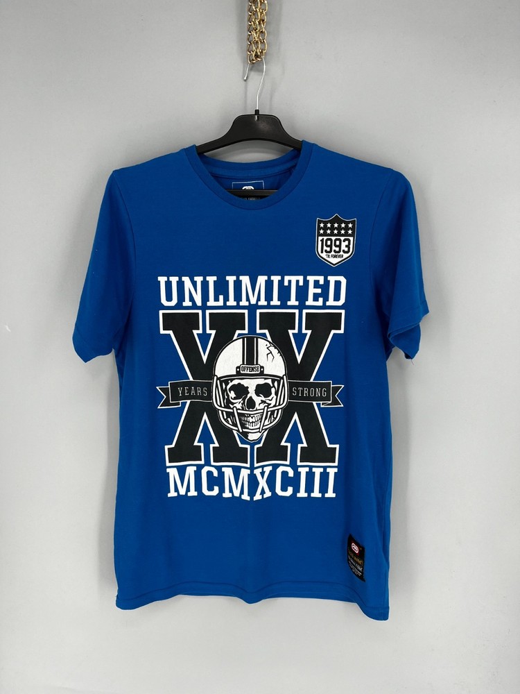 Vintage Blue 2000s Y2K Ecko Unlimited Embroidered Graphic T Shirt Size L