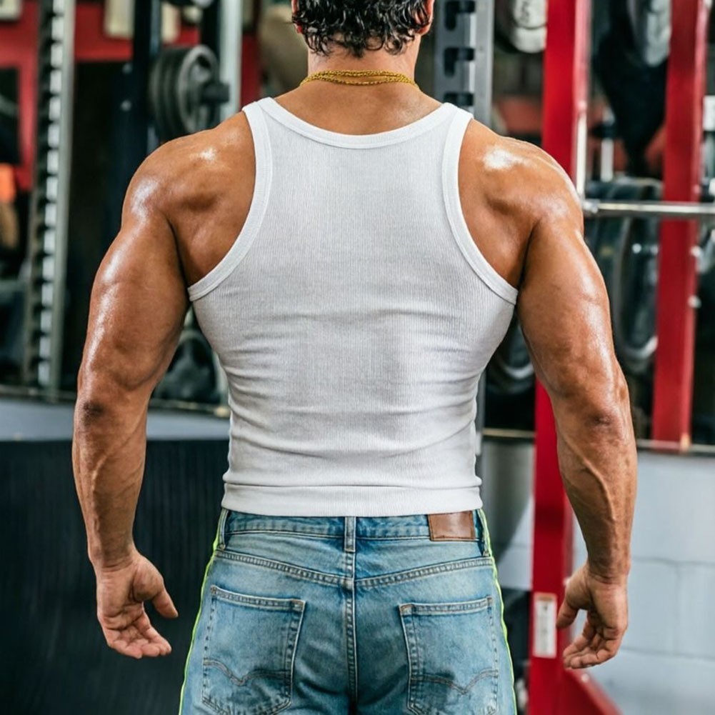 Sleeveless U Neck Tank Top Men's Fitness Vest Made of 95% Polyester 5% Spandex gallery