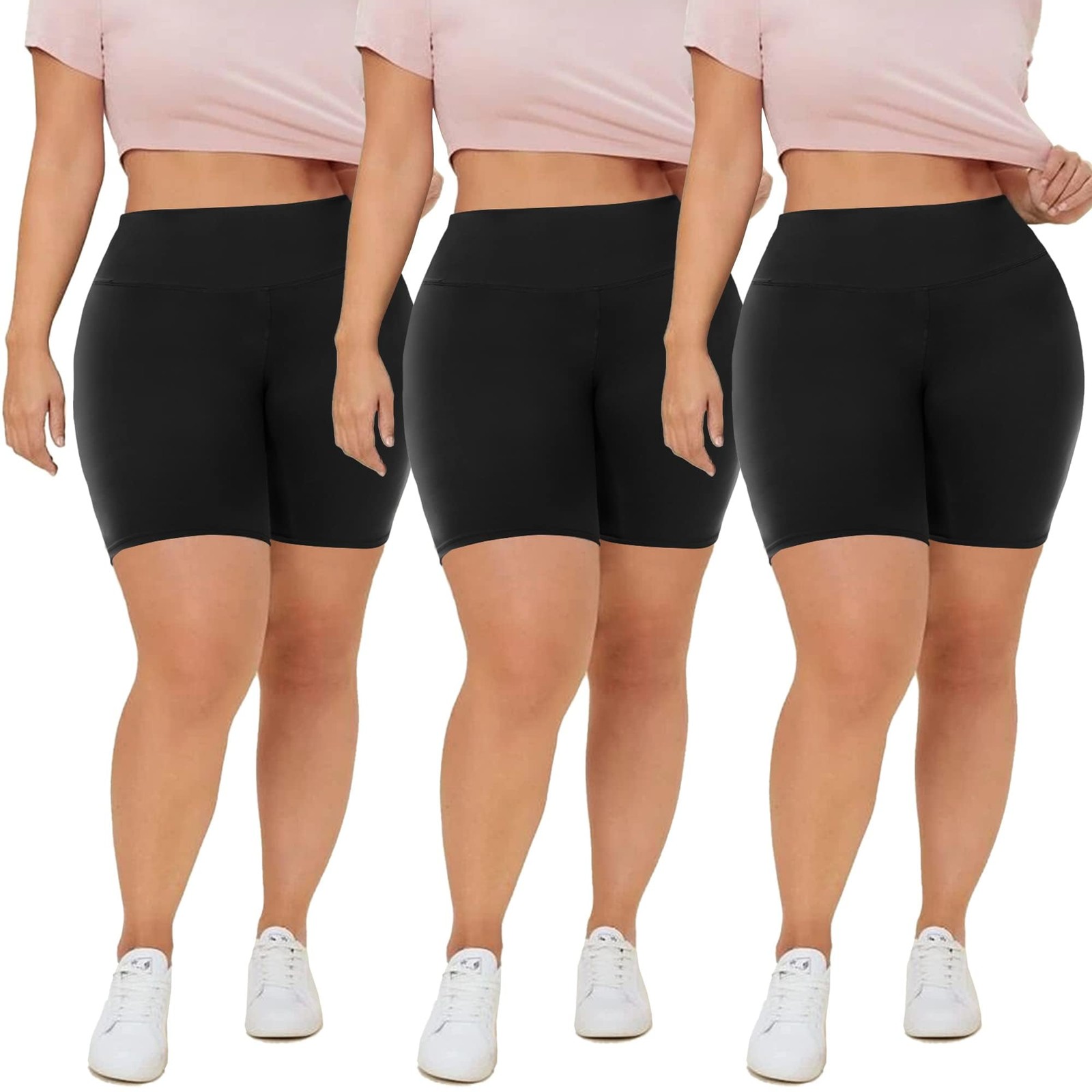 3 Pack Plus Size 8in Biker Shorts for Women – High Waisted Black Maternity Yo…