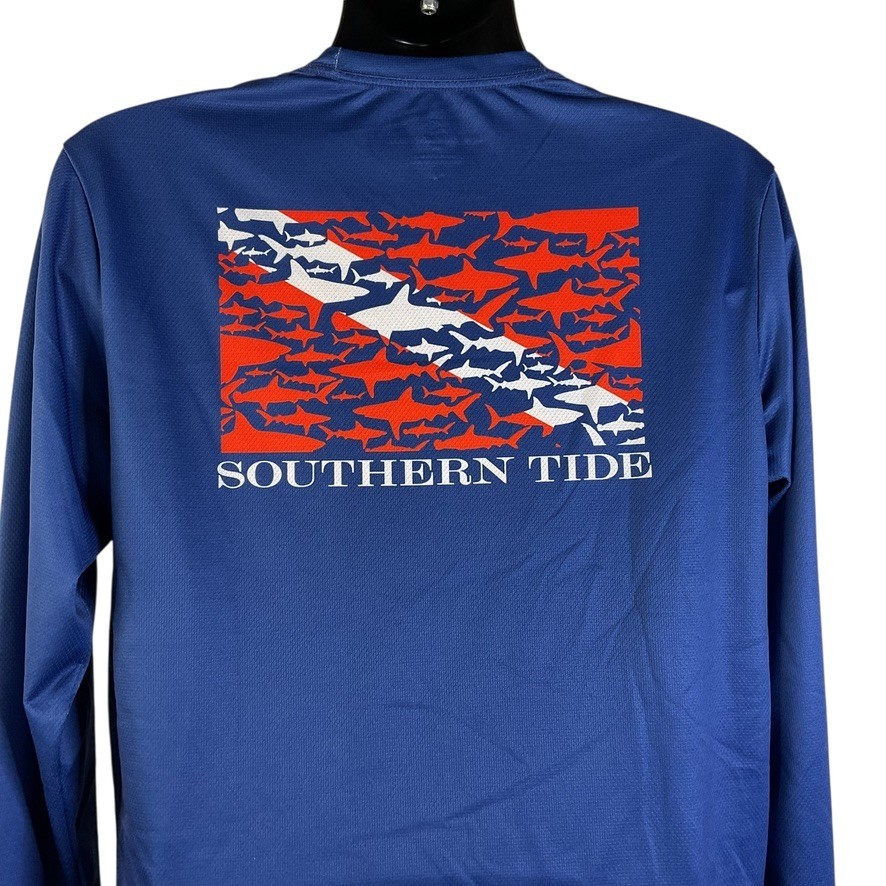 Southern Tide Shirt Size Med Blue Tee Long Sleeve Shirt 100% Recycled Polyester
