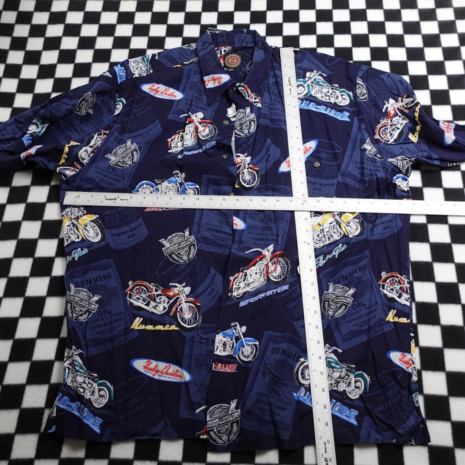 Vintage Harley Davison biker Hawaiian style all over print button up Shirt 2XL gallery