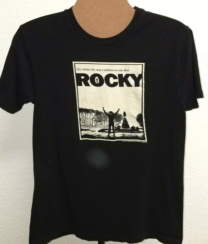 Men's Vintage "Rocky" Tee (no tags-see measurement) Black w/Rocky Graphic. gallery