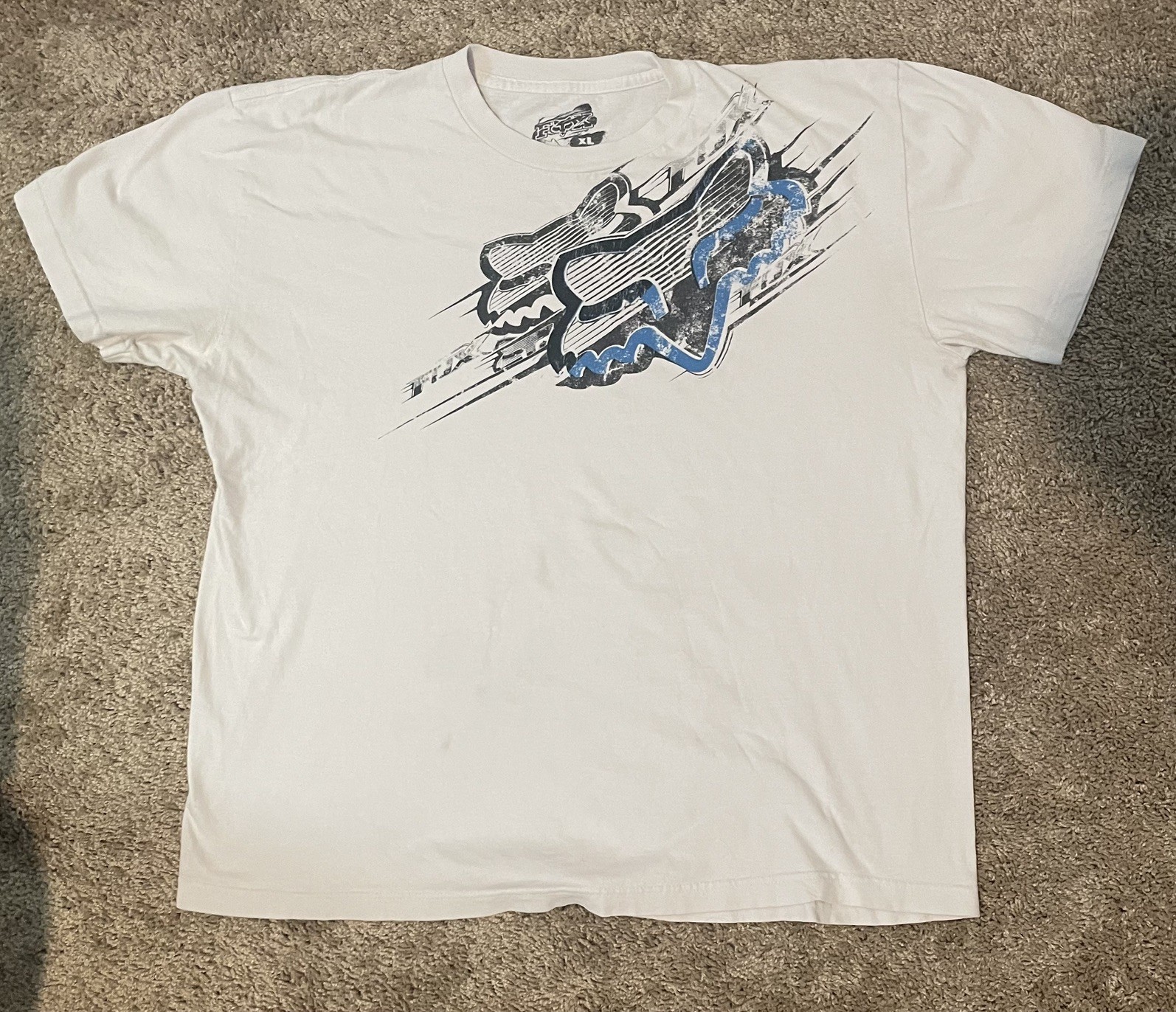 Vintage Y2K Skate Fox Racing T-Shirt White Graphic Print Tribal Grunge Aesthetic gallery