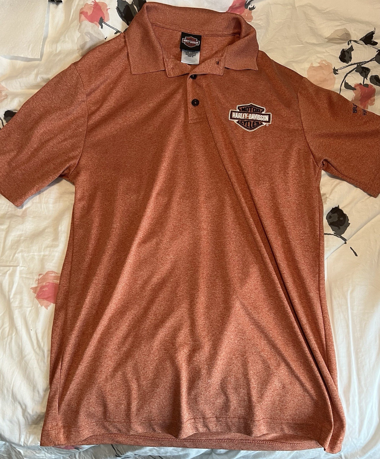 Harley Davidson Orange Embroidered Polo Daytona Beach Florida Motorcycles Mens M gallery