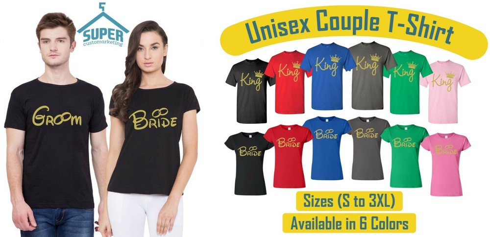 Couple Matching GROOM BRIDE Tshirt GOLD Create WEDDING HONEYMOON Tee Shirt