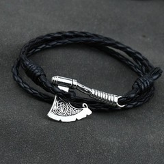 Mens Viking Celtic Wolf Raven Axe Bracelet Odin Symbol